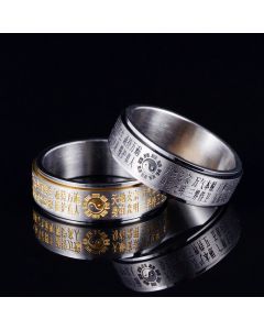 Buddha Stones Bagua Yin Yang Chinese Characters Titanium Steel Balance Rotatable Ring - Golden / US12