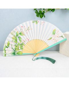 Buddha Stones Bamboo Butterfly Bird Lotus Flowers Blossom Foldable Handheld Fan - Magnolia Flowers