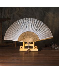 Buddha Stones Bamboo Butterfly Cherry Blossom Folding Fan - Brown Surface(Complimentary Tassel)