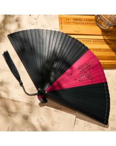 Buddha Stones Bamboo Butterfly Transformation Tassel Chinese Folding Fan - Black/Red Butterfly(Closed Size: Approx. 18–19 cm / 7.1–7.5 in)
