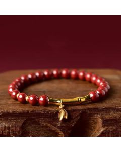 Buddha Stones Bamboo Cinnabar 925 Sterling Silver Concentration Bracelet - Cinnabar(Wrist Circumference: 14-15 cm)