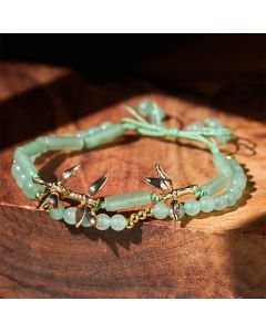 Buddha Stones Bamboo Design Double Layer Green Aventurine Strength Balance Bracelet - Green Aventurine(Wrist Circumference: 15-17cm)