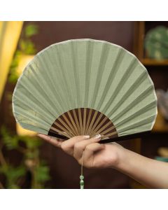 Buddha Stones Bamboo Folding Plain Fan with Tassel - Green(Complimentary Tassel)