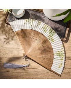 Buddha Stones Bamboo Grove Pattern Oriental Paper Folding Fan 22.5 cm - Bamboo Grove(Closed Size: Approx. 22.5 cm / 8.9 in)