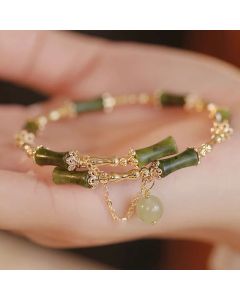 Buddha Stones Bamboo Jade Pattern Luck Bracelet Bangle - Green Bamboo