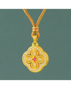 Buddha Stones Begonia Four Leaf Clover Design Luck Pendant Necklace - Begonia Golden Rope