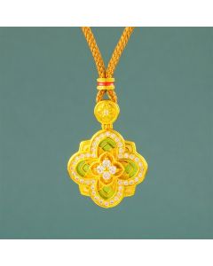 Buddha Stones Begonia Gold Plated Copper Harmonic Connection Ruyi Compass Necklace - Begonia Golden Rope