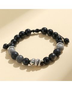 Buddha Stones Black Onyx Black Glitter Stone White Agate White Turquoise Year Of The Snake Protection Bracelet - White Agate White Turquoise Snake(Wrist Circumference: 15-17cm)