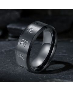 Buddha Stones Black Jambhala Mantra Titanium Steel Balance Ring - Black / US11