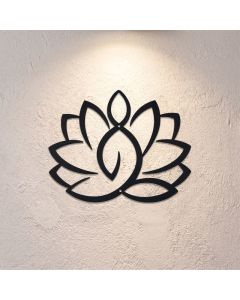 Buddha Stones Black Metal Lotus Enlightenment Iron Metal Meaningful Symbols Wall Art - Approx. 25cm x 19.8cm x 0.1cm / 9.84in x 7.80in x 0.04in