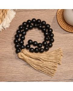 Buddha Stones Black Minimalist Rustic Wood Bead Garland for Calm Spaces Mindful Living Decor - 14mm / 36 Beads
