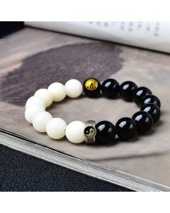 Buddha Stones Black Obsidian Bodhi Seed Yin Yang Nine-Character Mantra Mountain Ghosts Spend Money Strength Bracelet - Black Obsidian Bodhi Seed / 12mm(Wrist Circumference: 17-18cm)