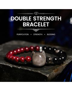 Buddha Stones Black Obsidian Cinnabar Silver Sheen Obsidian Cat Fulfilment Bracelet - Black Obsidian Cinnabar(Wrist Circumference: 14-16cm)