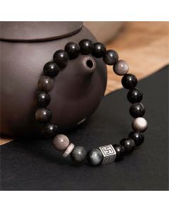 Buddha Stones Black Obsidian Eagle's Eye Stone Strength Courage Bracelet - Black Obsidian Eagle's Eye Stone(Wrist Circumference 14-17cm)