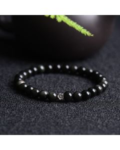 Buddha Stones Black Obsidian Bead 925 Sterling Silver Flower Design Purification Bracelet - Black Obsidian(Wrist Circumference: 14-16.5cm)