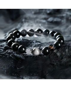 Buddha Stones Black Obsidian Eagle's Eye Stone Gold Sheen Obsidian Tiger's Eye Strength Bracelet - 12mm Gold Sheen Obsidian(Wrist Circumference: 14-16cm)