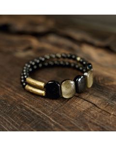Buddha Stones Black Obsidian Gold Sheen Obsidian Strengthen Bracelet - Pendant Type / 18cm fit for Wrist Circumference 17-17.5cm