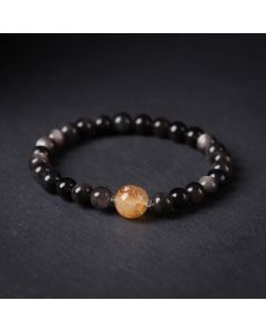 Buddha Stones Black Obsidian Grounding Hand-Woven New Chinese Round Bracelet - Green Phantom Top Bead / Black Obsidian(Purification♥Strength)
