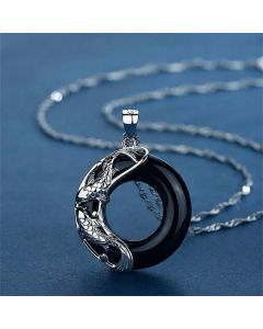 Buddha Stones Black Obsidian Koi Fish Luck Circular Peace Buckle Pendant Necklace - Black Obsidian(Purification♥Strength)