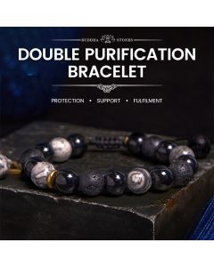 Buddha Stones Black Obsidian Lava Rock Stone Yin Yang Strength Bracelet - Black Obsidian&Lava Rock