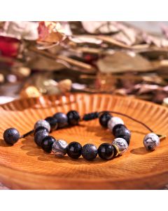 Buddha Stones Black Obsidian Lava Rock Stone Yin Yang Strength Bracelet - Black Obsidian&Lava Rock