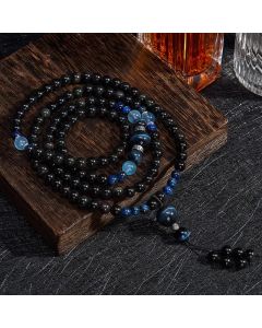 Buddha Stones Black Obsidian Protection Handcrafted Round Tassel 108 Bead Mala - Black Obsidian(Protection ♥ Grounding)