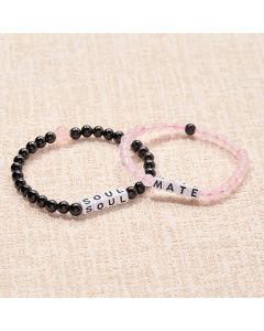 Buddha Stones Black Obsidian Rose Quartz SOUL & MATE Letters Couple Relationships Bracelet - Rose Quartz(Women's Style)