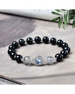 Buddha Stones Black Obsidian Silver Sheen Obsidian Zircon Purification Bracelet - Silver Sheen Obsidian / 8mm(Wrist Circumference: 15-16cm)
