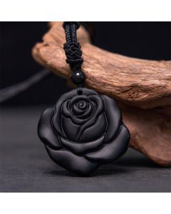 Buddha Stones Black Obsidian String Black Rose Purification Necklace Pendant - Black Obsidian Black Rose