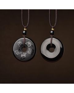 Buddha Stones Black Obsidian Taoism Five Sacred Mountains Carved Strength Peace Buckle Necklace Pendant Key Chain Phone Hanging Decoration - Phone Hanging Decoration