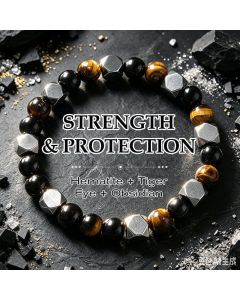 Buddha Stones Black Obsidian Tiger Eye Hematite Faceted Protection Bracelet - Hematite Black Obsidian Tiger Eye(Wrist Circumference: 5.9-6.3 in / 15-16cm)