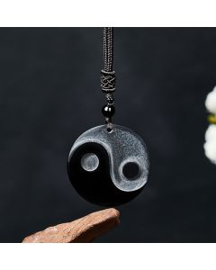 Buddha Stones Black Obsidian Yin Yang Balance Round Pendant Necklace - Black Obsidian(Purification♥Strength)