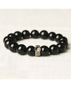 Buddha Stones Black Obsidian Yin Yang Nine-Character Mantra Fulfilment Bracelet - 12mm(Wrist Circumference: 14-16cm)