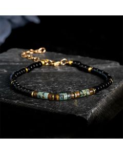 Buddha Stones Black Onyx and Turquoise Protection Round Bead Bracelet - Black Onyx & Turquoise (Wrist Circumference: 7.1–7.9 in/18–20 cm)