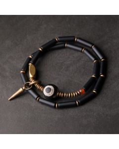 Buddha Stones Black Onyx Copper Dzi Bead Cone Pendant Double Wrap Protection Bracelet - Black Onyx Copper Dzi Bead(Wrist Circumference: 17-17.5cm)