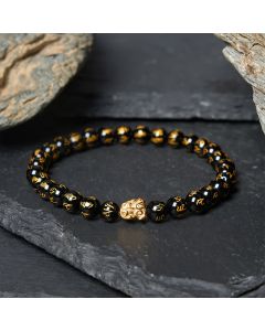 Buddha Stones Black Onyx Om Mani Padme Hum Bead Alloy Pi Xiu Strength Bracelet - Black Onyx (Wrist Circumference: 5.5–5.9 in/14–15 cm)