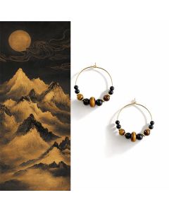 Buddha Stones Black Onyx Tiger Eye Protection Hoop Earrings - Black Onyx(Copper Posts)