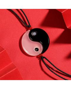 Buddha Stones Black Onyx White Agate Yin Yang Tai Chi Diagram Fortune Couple Necklace Pendant - Black Onyx White Agate YIN YANG