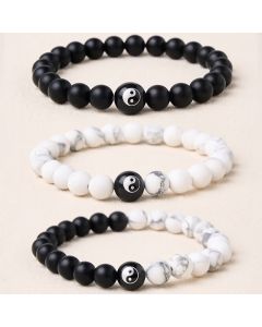 Buddha Stones Black Onyx White Turquoise Yin Yang Black Obsidian Round Bead Balance Bracelet - Black Onyx / 5.9–6.3 in (15–16 cm)
