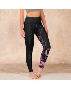 Buddha Stones Black Pink Lotus Flower Print Gym Leggings Women's Yoga Pants - Black / US18，UK/AU22，EU50 (4XL)