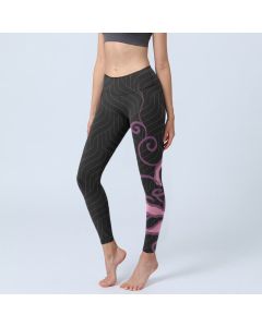 Buddha Stones Black Pink Lotus Flower Print Gym Leggings Women's Yoga Pants - Black / US2，UK/AU6，EU34 (XS)