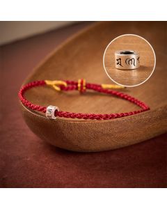 Buddha Stones Black Red String 925 Sterling Silver Om Mani Padme Hum Luck Minimalist Bracelet - Dark Red String / 5.5–6.3 in (14–16 cm)