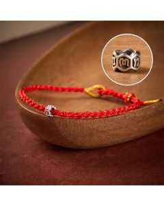 Buddha Stones Black Red String 925 Sterling Silver Om Mani Padme Hum Wheel Bead Luck Bracelet - Red String / 5.5–6.3 in (14–16 cm)