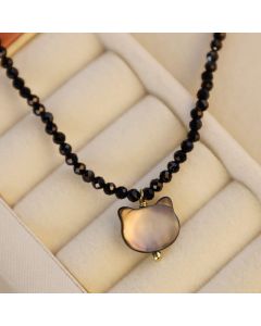 Buddha Stones Black Spinel Cute Cat Motivate Choker Necklace - Black Spinel Cat Necklace(Necklace Length: 38cm)