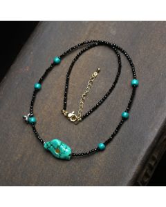 Buddha Stones Black Spinel Turquoise Beads Strength Necklace - Colorful Rope