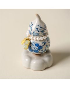 Buddha Stones Blue and White Ceramic Rotating Gourd Lotus Mindful Living Decor - White Base Approx. 4.8 cm × 4.8 cm × 8.5 cm