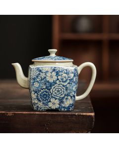 Buddha Stones Blue and White Porcelain Chinese Gongfu Tea Ceramic Kung Fu Teapot Cup Tea Filter Canister - Tea Canister 9.5cm*11cm*300ml