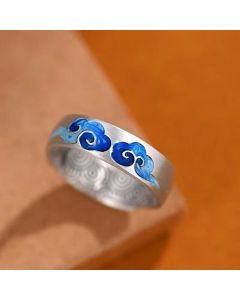 Buddha Stones Blue Auspicious Clouds Pattern Wealth Copper Adjustable Ring - Auspicious Clouds(Adjustable)