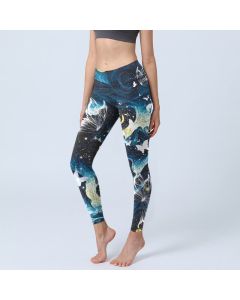 Buddha Stones Blue Butterfly Water Waves Moon Print Gym Leggings Women's Yoga Pants - SteelBlue / US18，UK/AU22，EU50 (4XL)