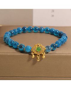 Buddha Stones Blue Candy Agate Chinese Lock Charm Healing Bracelet - Blue Candy Agate(Wrist Circumference 14-16cm)